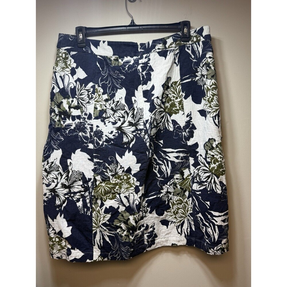 CJ Banks 18W Skirt Blue Green Floral Hidden Zipper Pockets MIDI - Picture 2 of 8